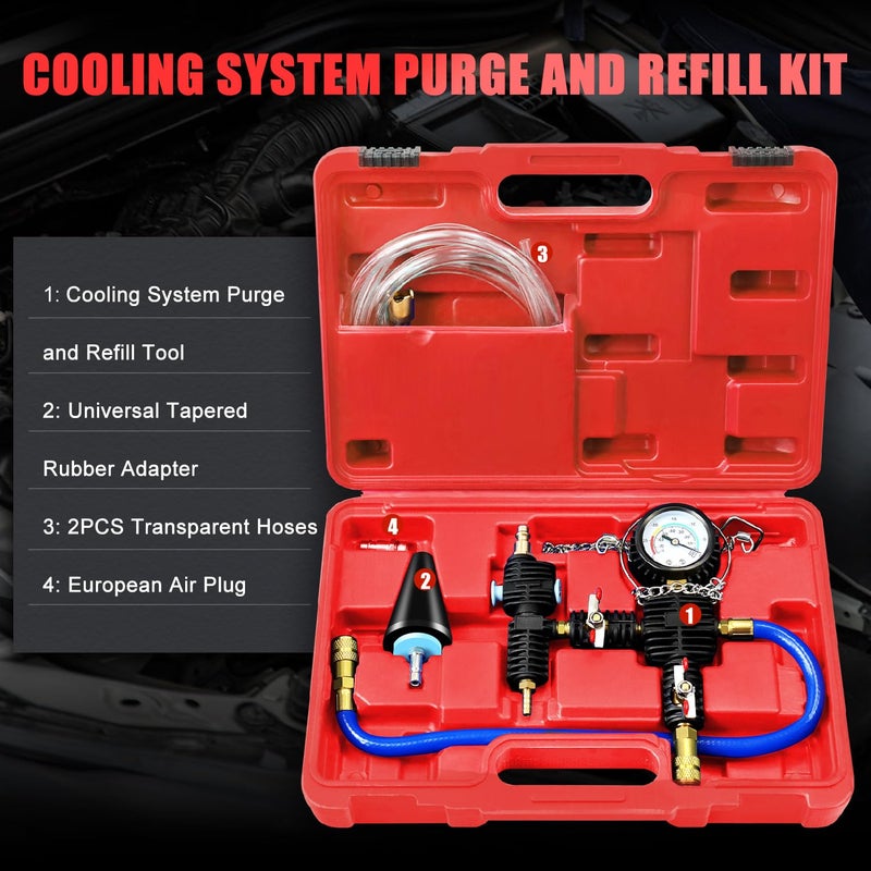 JIFETOR Cooling System Vacuum Purge Radiator Coolant Refill Tool Kit, Universal Automotive Water Tank Pneumatic Vacuum Antifreeze Change Filler Set, with Adapter Case Hose for Car Van SUV Truck - Image 2